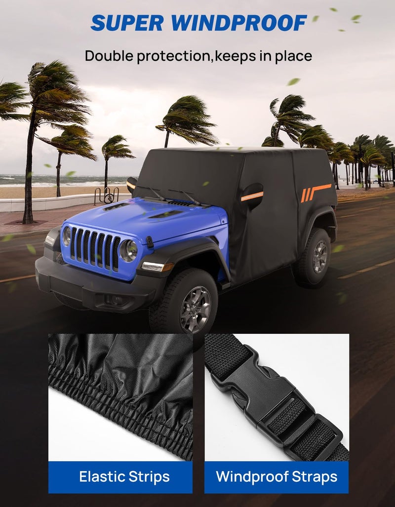 جوي توتوس غطاء كابينة JOYTUTUS متوافق مع Wrangler JK JL 2 Doors 2007-2025 | غطاء سيارة مقاوم للماء ومقاوم للرياح في جميع الأحوال الجوية مع إمكانية الوصول بسحاب | حماية من الأشعة فوق البنفسجية ونسيج مقاوم للخدش | تتضمن حقيبة تخزين - Image 4